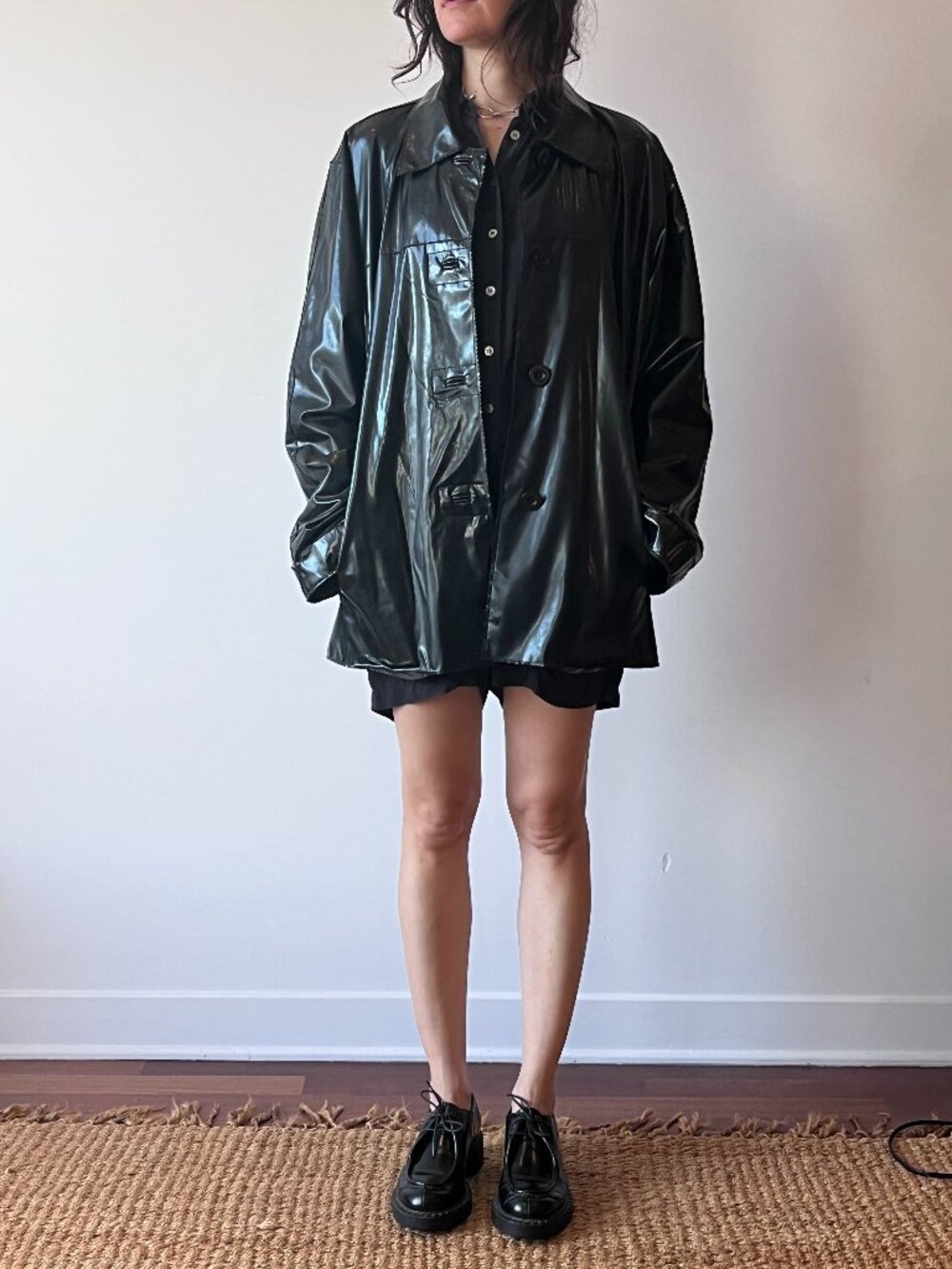 Glossy Black PVC Rain Jacket